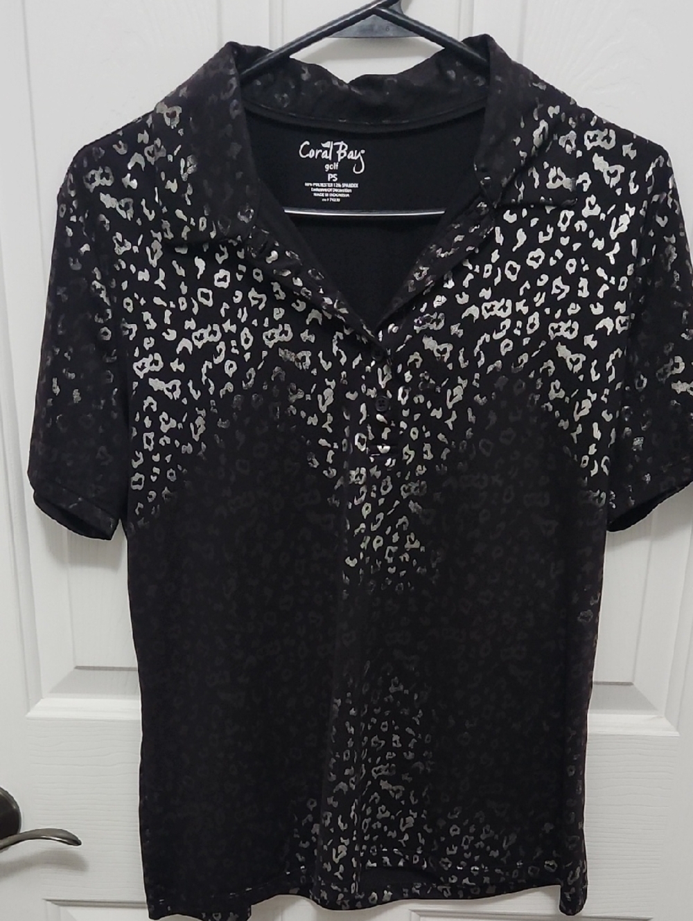 Coral Bay Black and Silver Leopard-Print Polo